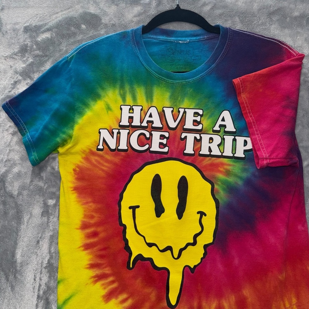 Spencer's T-shirt Graphic Have a Nice Trip Women's Small Multicolor Tie Dye